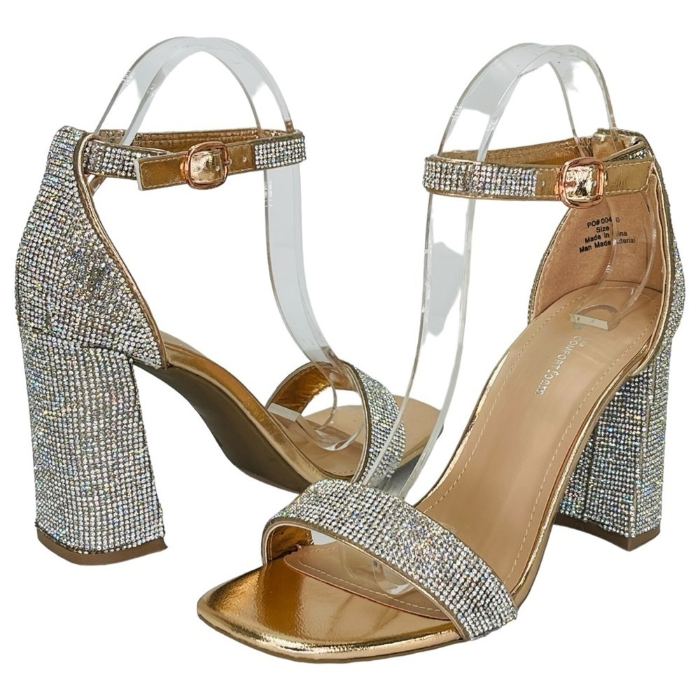 Journee Collection IDDA Rose Gold Rhinestone Studded Womens Heels Size 9M - Picture 13 of 13